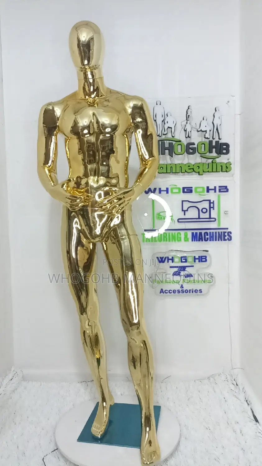 Chrome Gold Faceless Egghead Male Mannequin Chest 40"