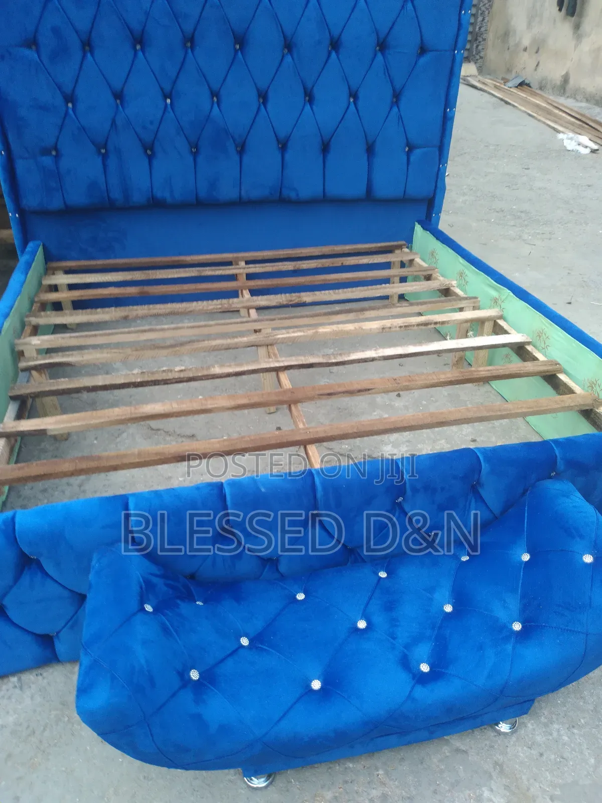 6x6 Brand New Upholstery Padded Blue Bed Frame