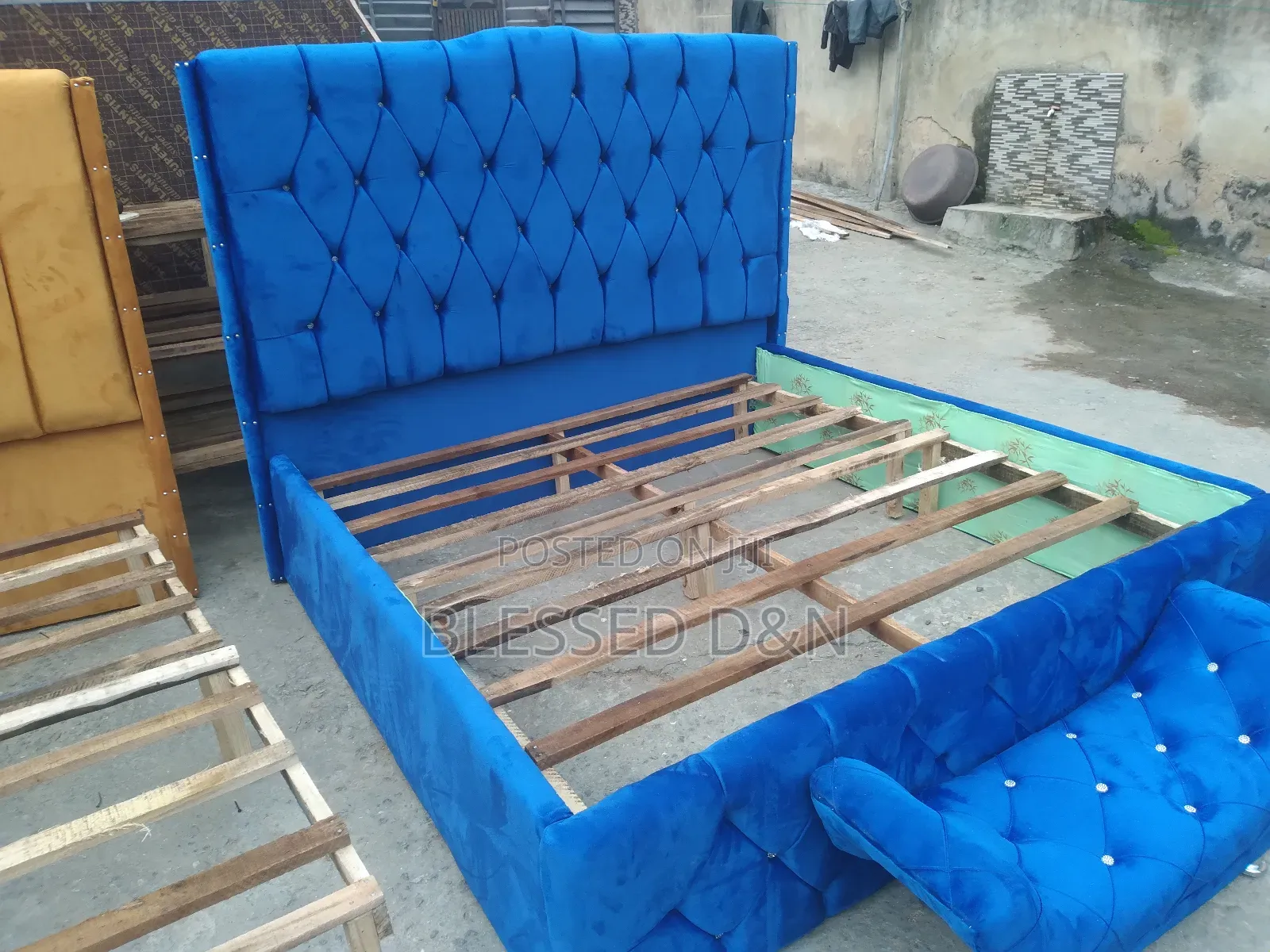 Full Paded Blue Bed Frame