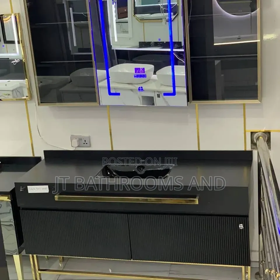 Luxury Black Gold Bathroom Cabinet With Led Mirror