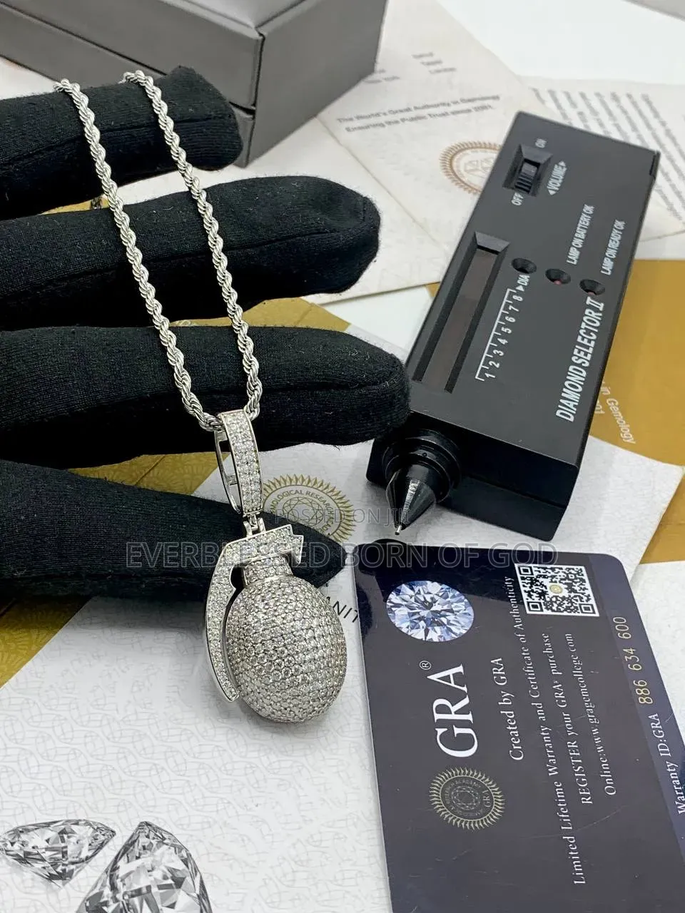 VVS Moissanite Diamond Grenade Pendant and Neck Chain Available Now