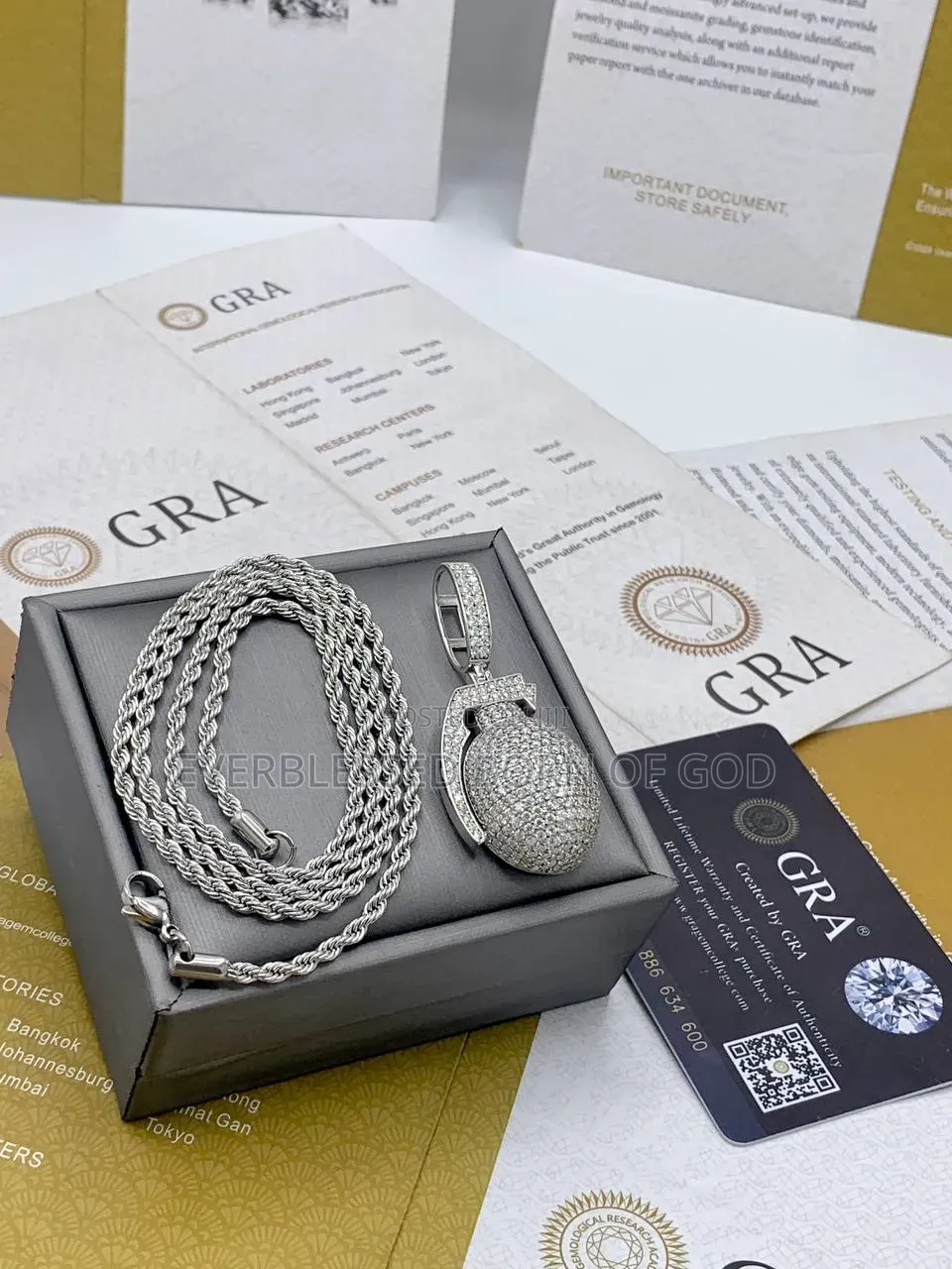 VVS Moissanite Diamond Grenade Pendant and Neck Chain Available Now