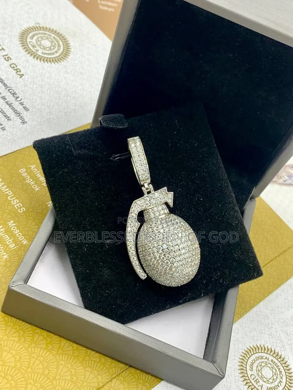 VVS Moissanite Diamond Grenade Pendant and Neck Chain Available Now