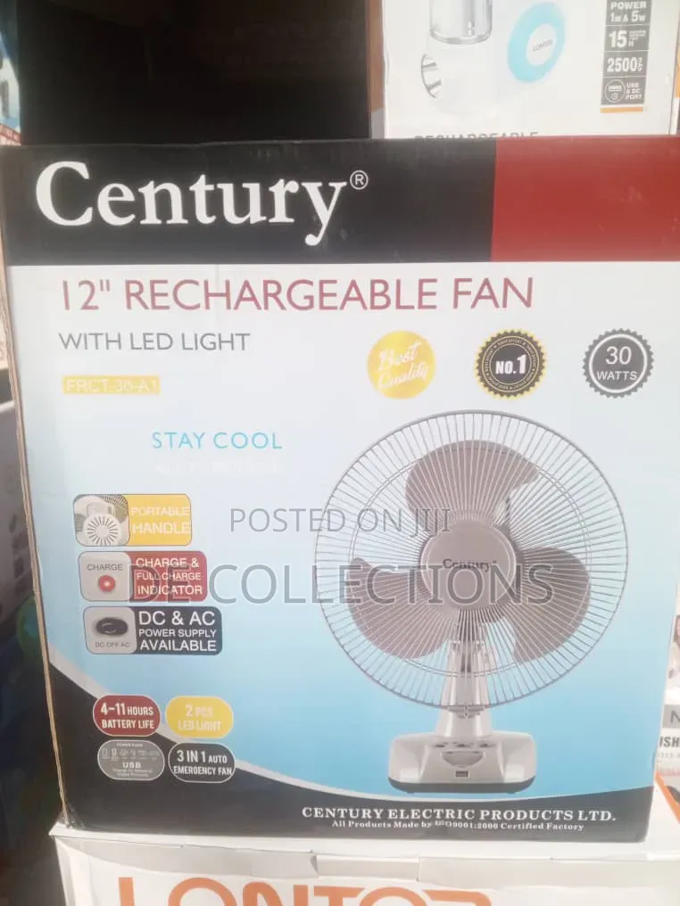 Century 12" Rechargeable Fan With Led Light
