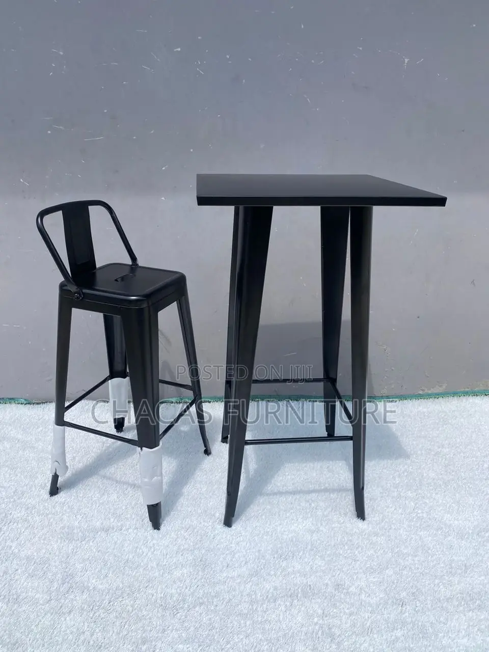 Modern White Metal Bar Table - Industrial High-Top Bistro Desk