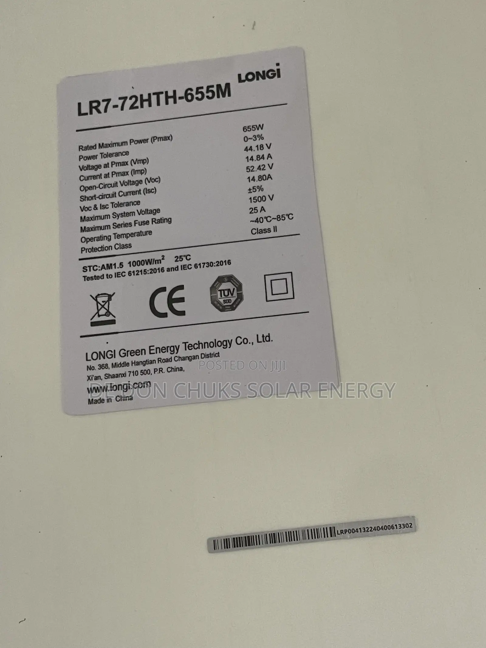 655w Longi Non Biaficial Panel