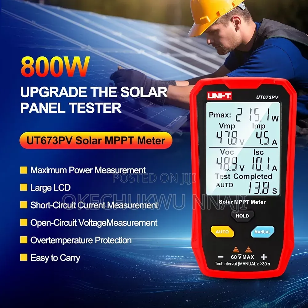 Uni-T Solar Panel Tester, Solar MPPT Meter, 800w Photovoltaic Module