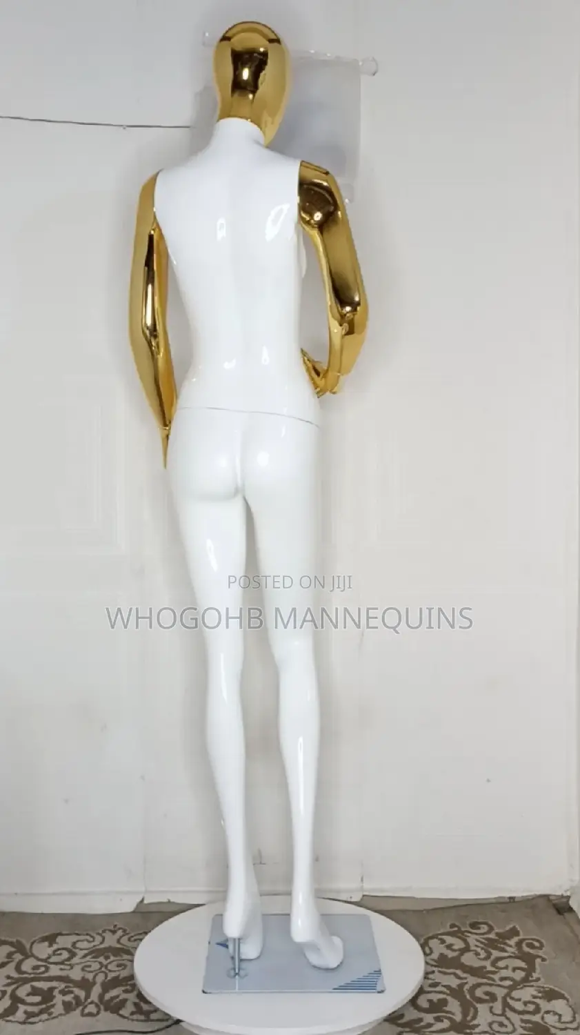 Tall Full Fibreglass White Gold Female Mannequin Hand on Waist Sz 8