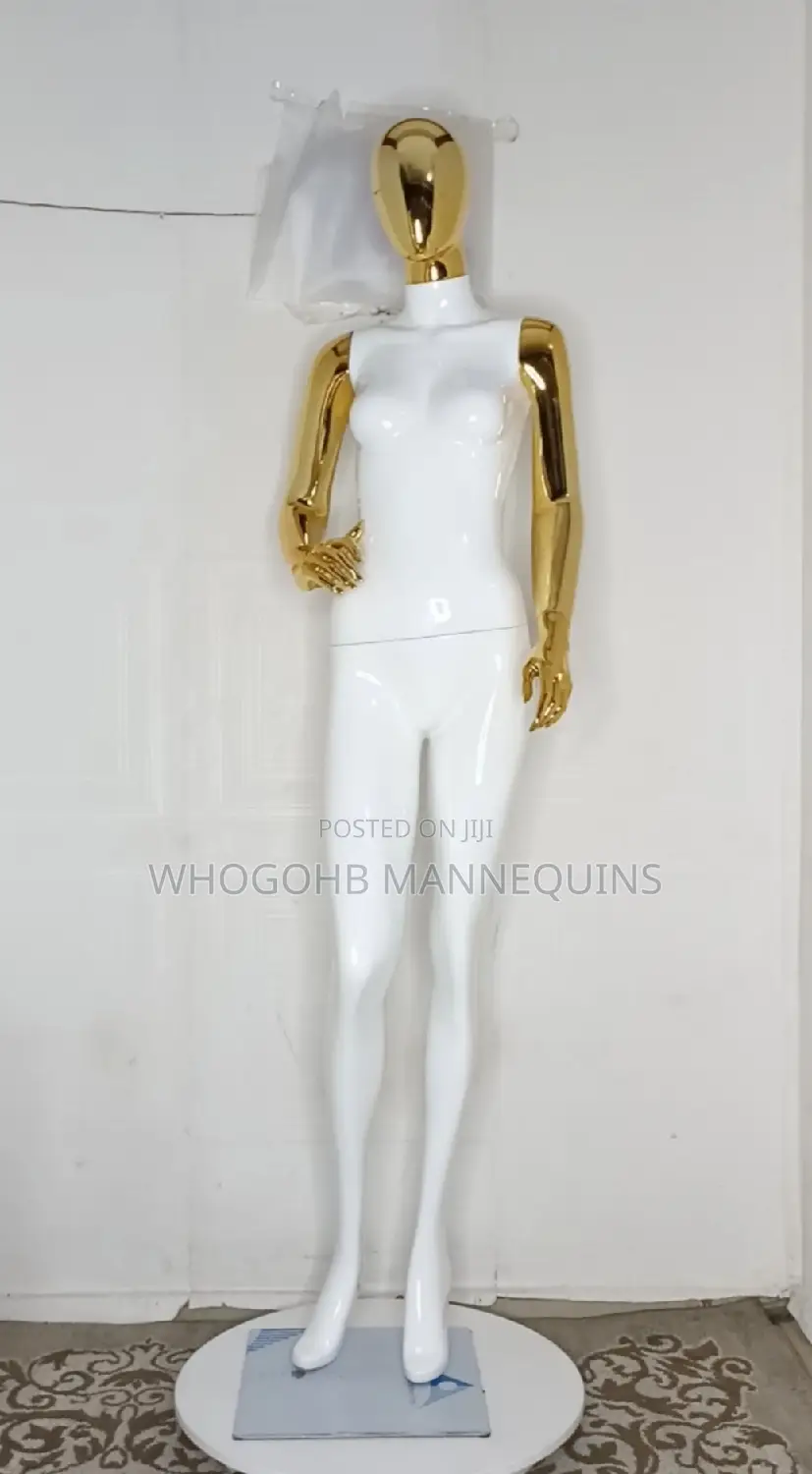Tall Full Fibreglass White Gold Female Mannequin Hand on Waist Sz 8