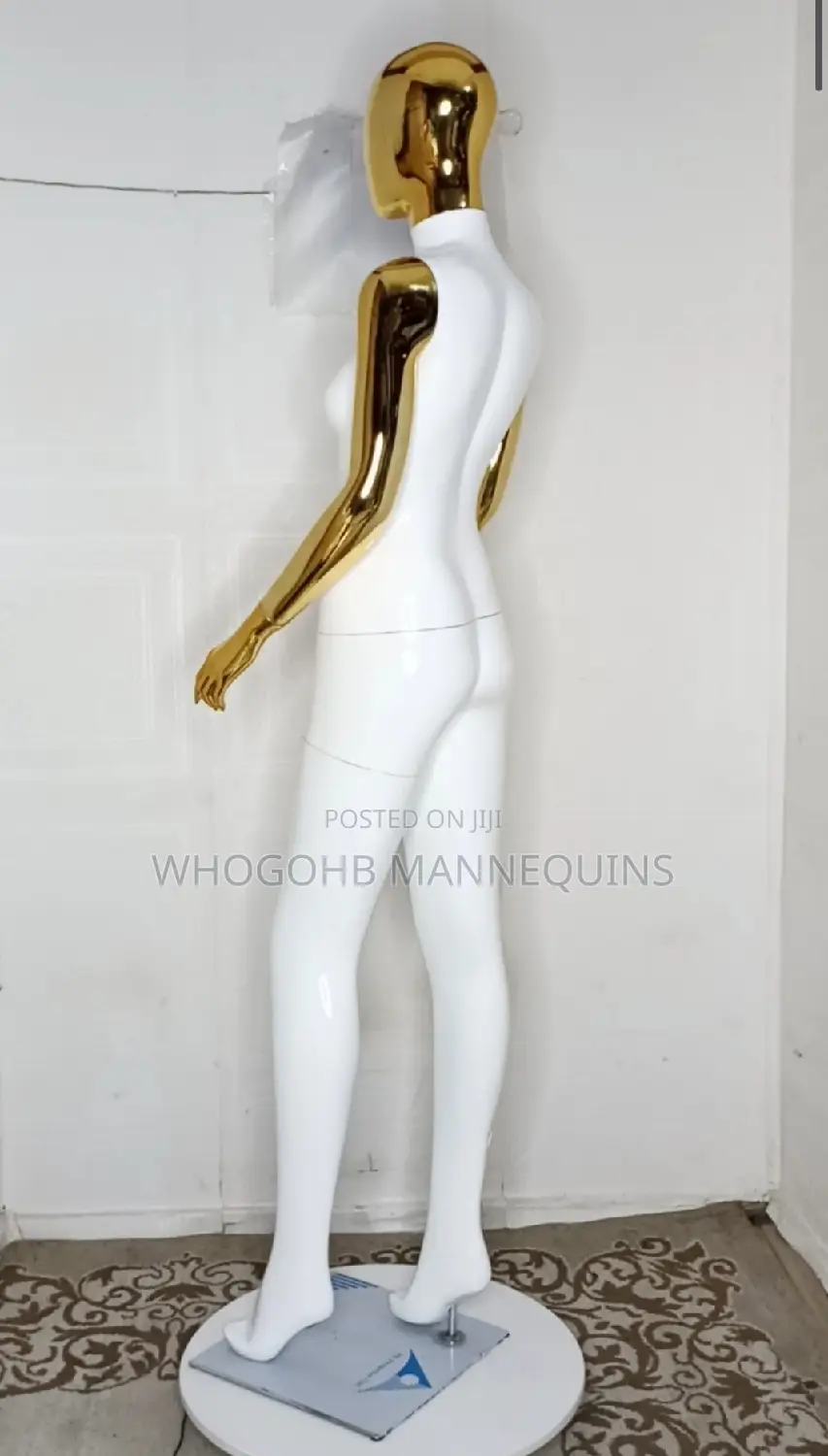 Tall Full Fibreglass White Gold Female Mannequin Straight Hands Sz 8