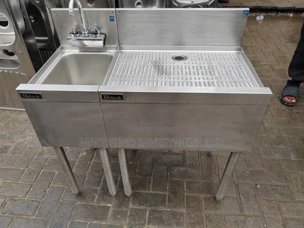 Commercial Stainless Steel Underbar 1-Bowl Sink With Large Drainboard