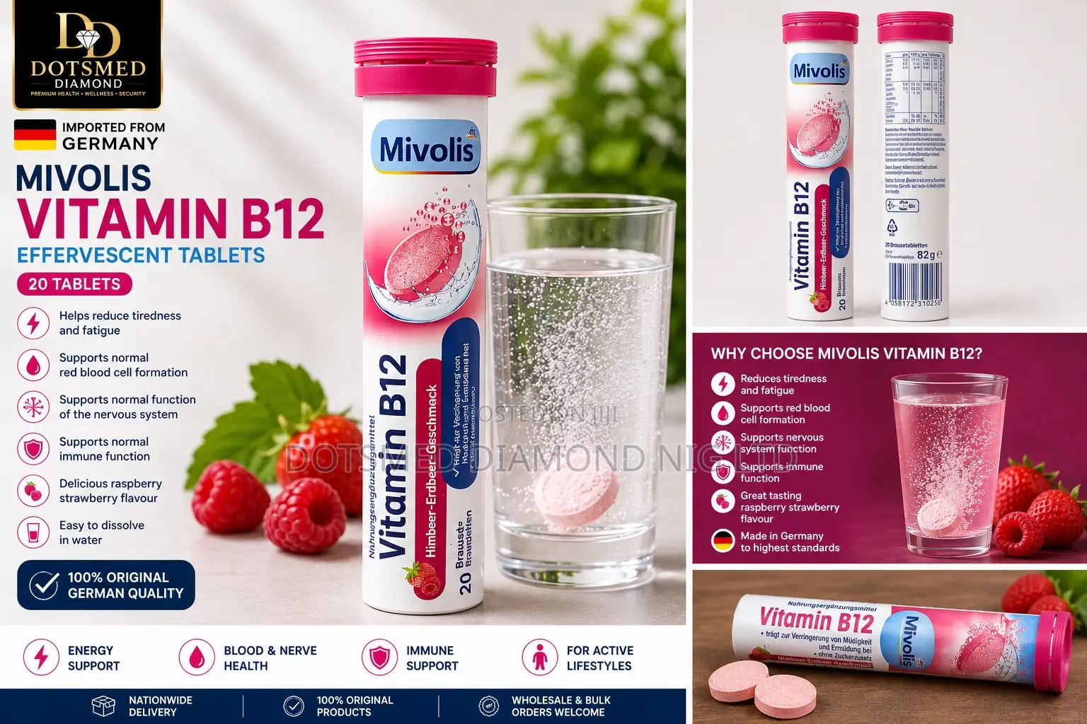 10 Original Mivolis Vitamin B12 Effervescent Tablets (20 Tablets)