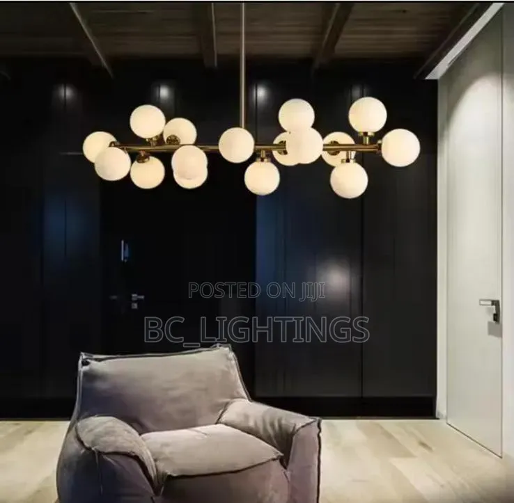 Modern White Glass Ball Black Gold Chandelier Simple Light
