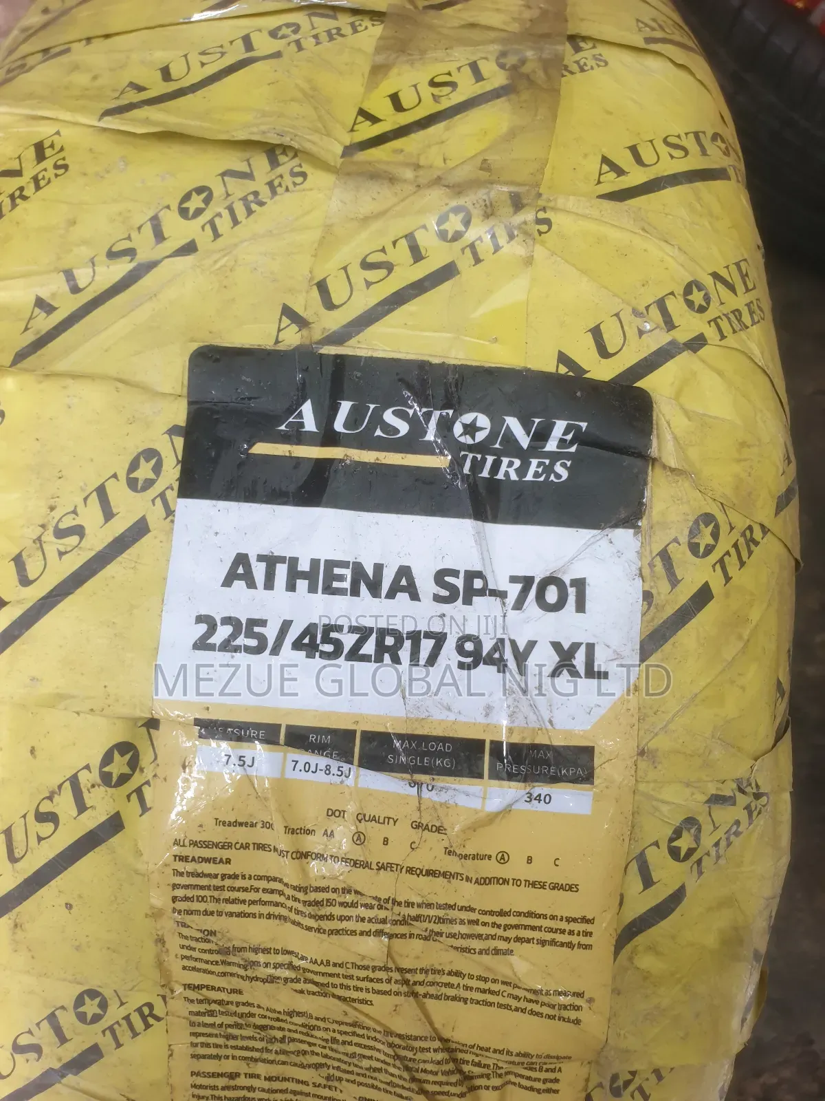 Austone Tyre 225/45/R 17 for Toyota Corolla Etc
