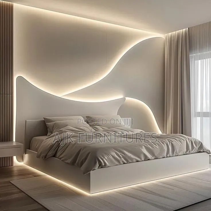 Luxury Modern Bed Frame With Led Wall Panel
