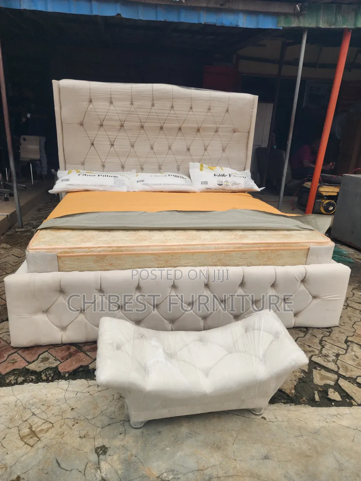 Cream Coloured 6by6 Padded Bed Frame