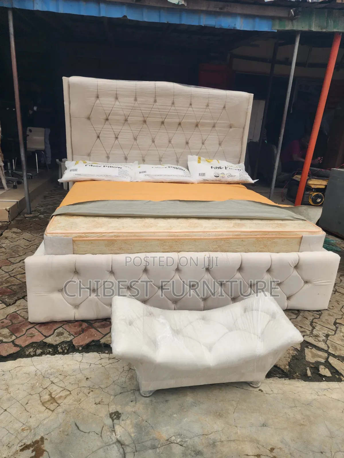 Cream Coloured 6by6 Padded Bed Frame