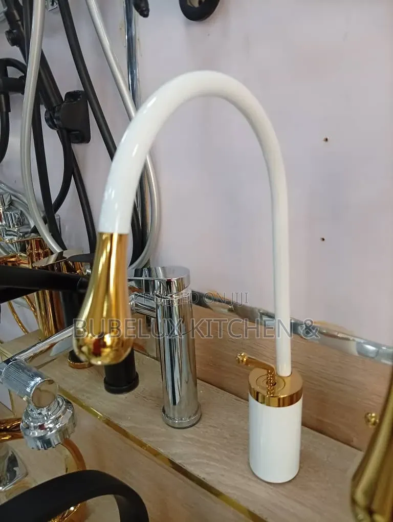 White Gold Flexible Gooseneck Kitchen Tap Basin Mixer