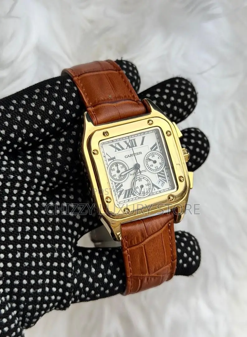Cartier Quality Luxury Men Genuine Leather Wristwatch