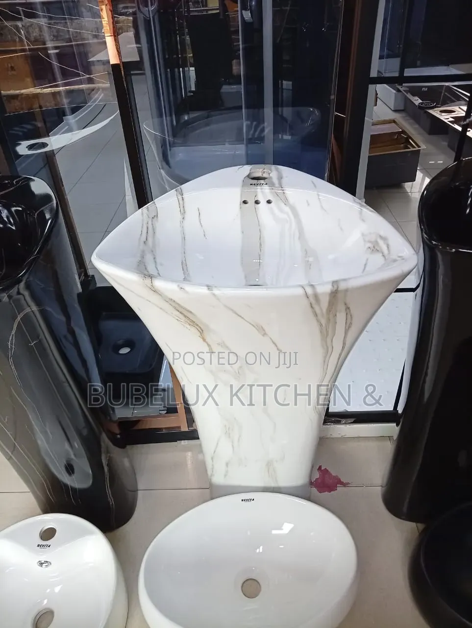Revita Calacatta Marble One-Piece Pedestal Washbasin | Triangle Bowl |