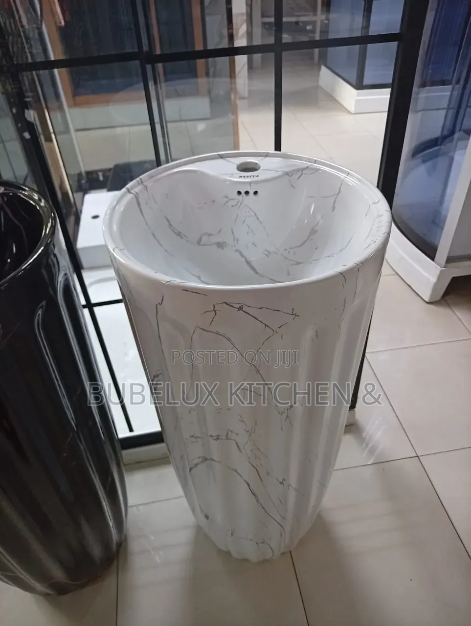 Revita White Marble Fluted One-Piece Pedestal Washbasin