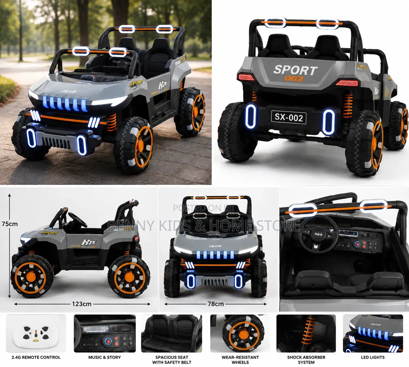 Electric Ride-on Jeep Car With Remote Control, Led Lights Music
Y