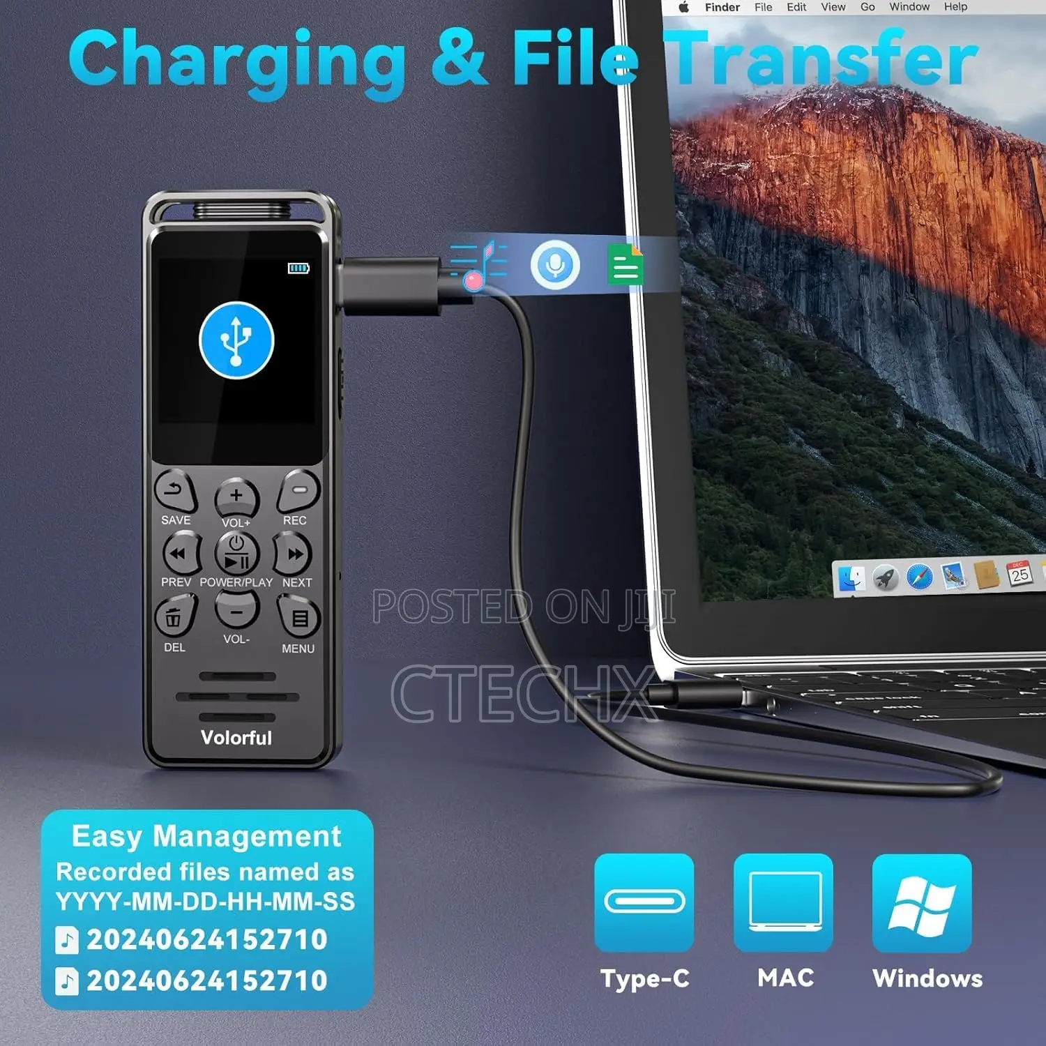 144gb Digital Voice Audio Recorder With Voice Activated, 70h , Usb C