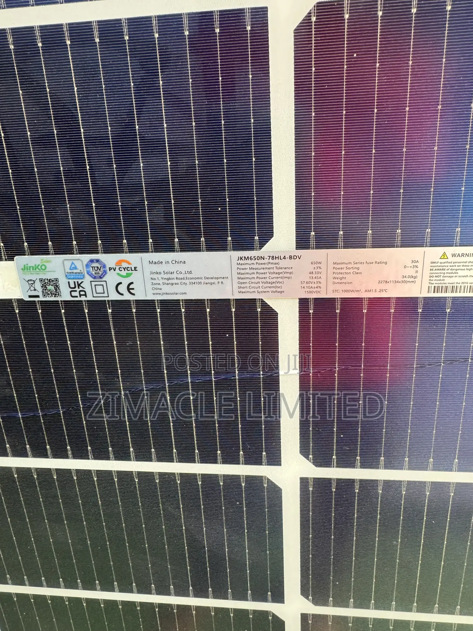 Jinko Bifacial 650w Solar Panel