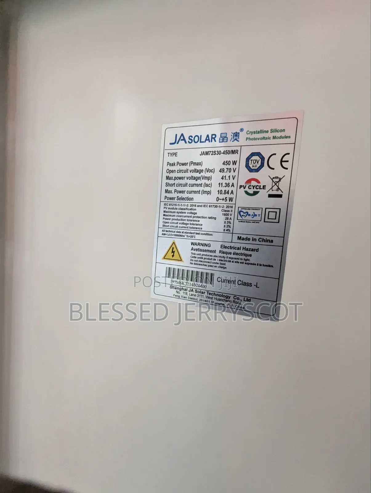 Ja Solar 450watts Mono-Crystalline 144cells Solar Panels in Stock.