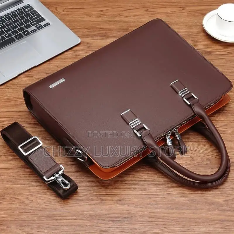 High Quality Men Genuine Leather Wristwatch Laptop Bag