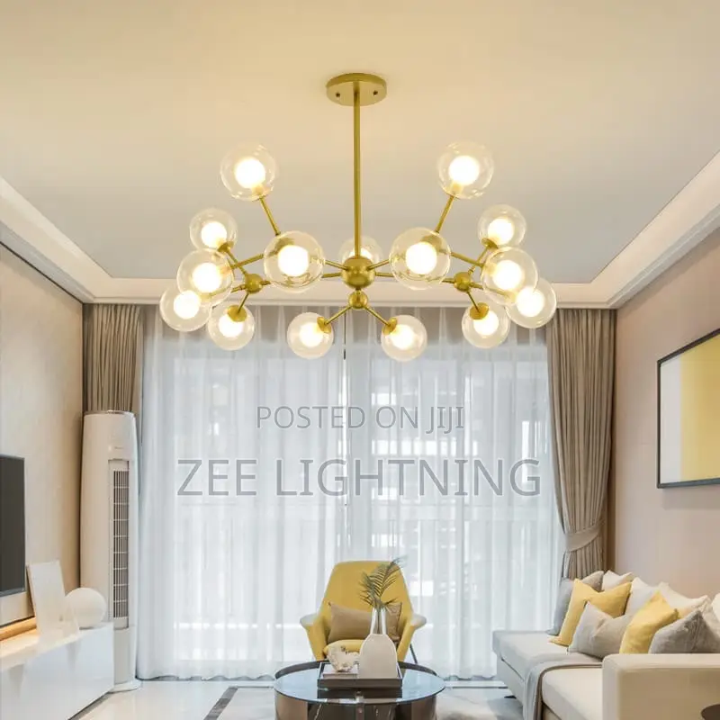By 14glass Living Room Chandelier(Black and Gold)