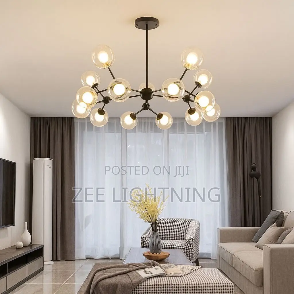 By 14glass Living Room Chandelier(Black and Gold)