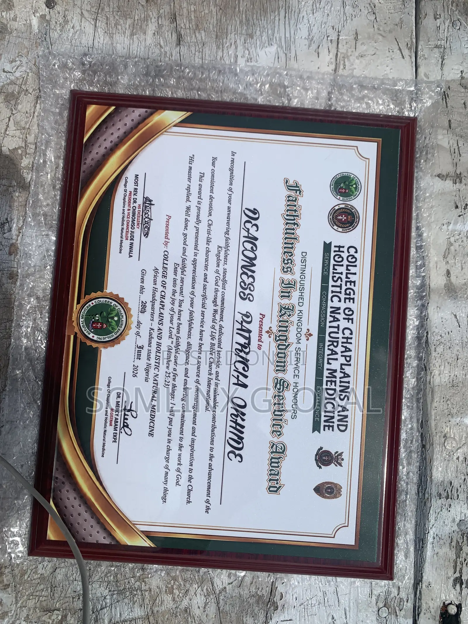 Certificate Wooden Plaque 9by12