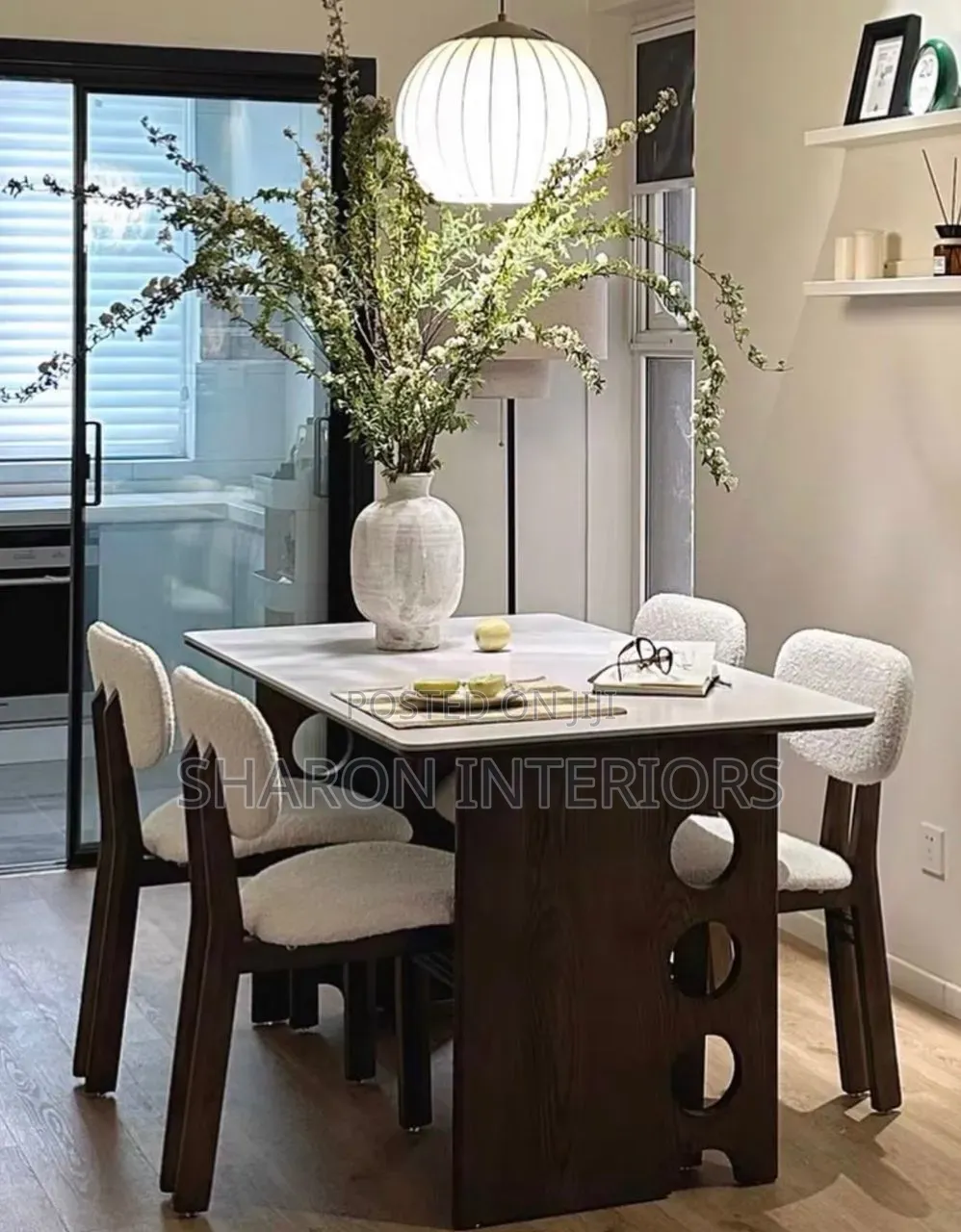 Wooden Dining by 6 Marble Top