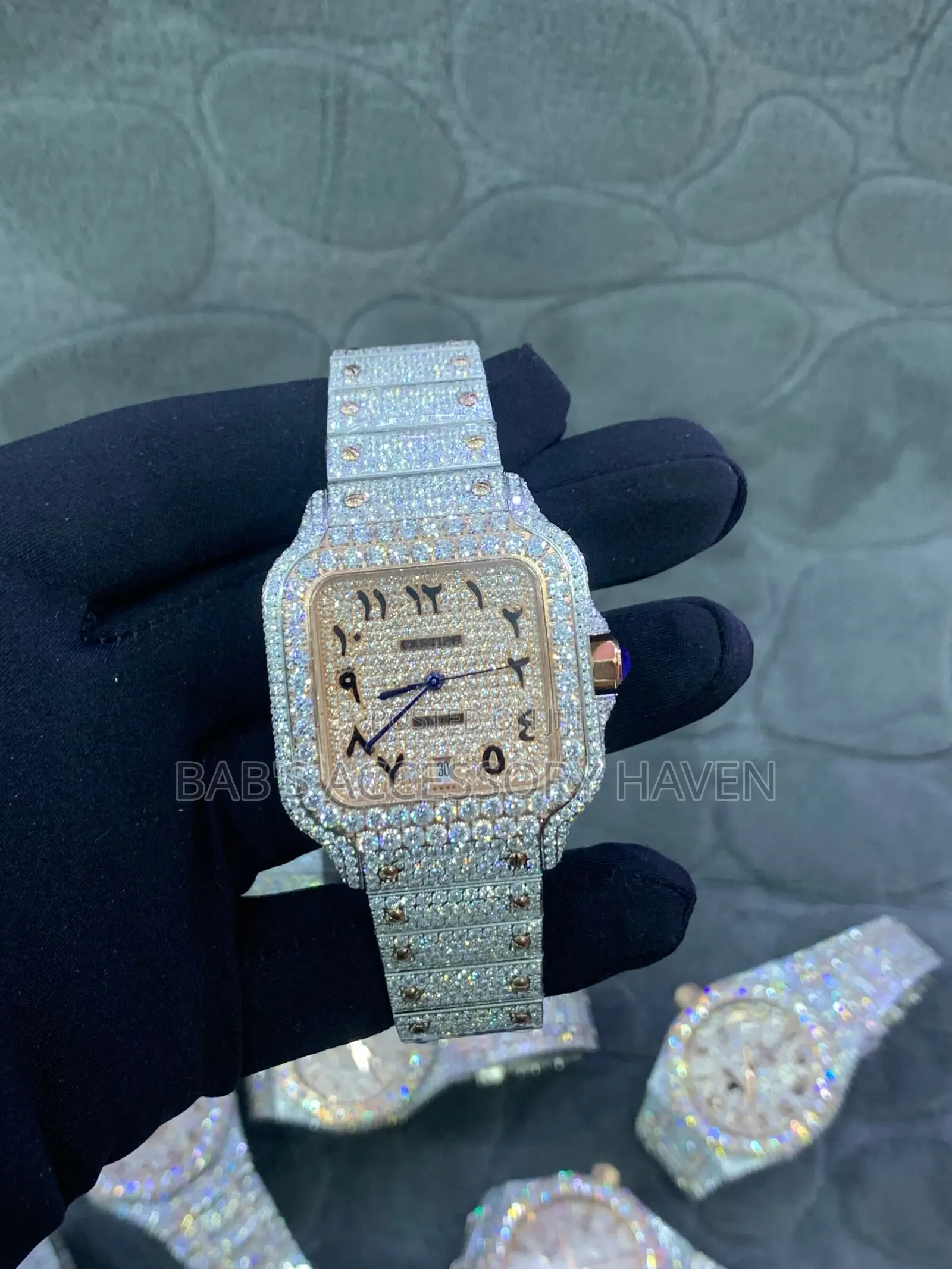 Fully Iced-Out Cartier Santos Automatic Watch