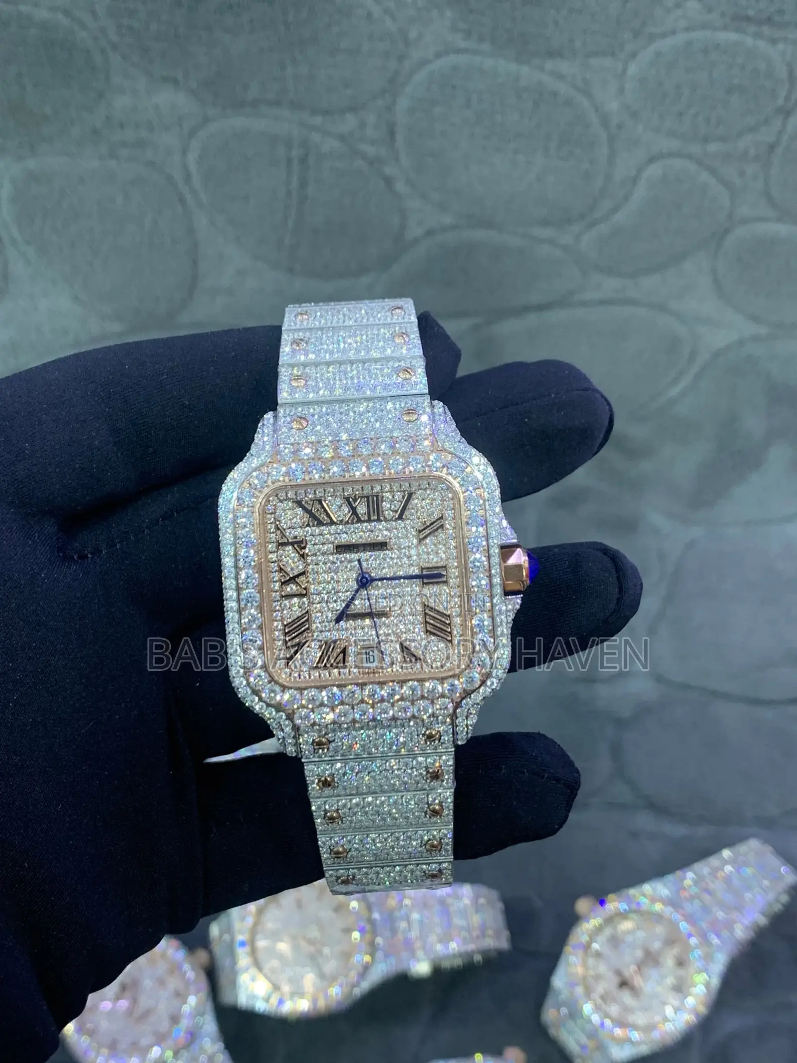 Fully Iced-Out Cartier Santos Automatic Watch