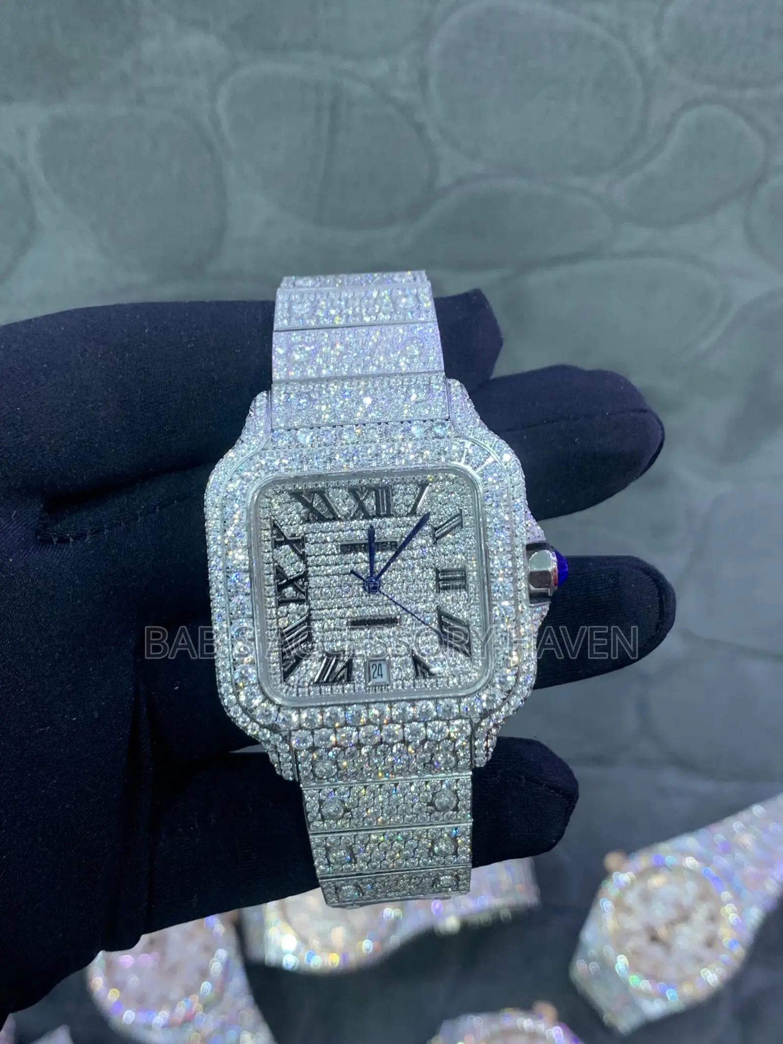Fully Iced-Out Cartier Santos Automatic Watch