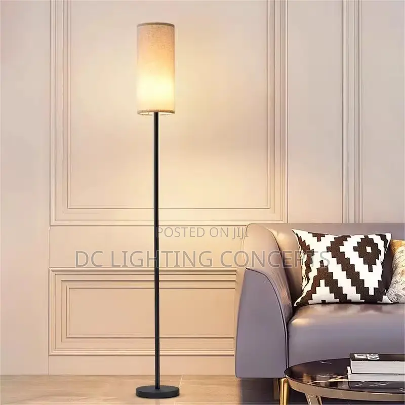 Modern Fabric Shade Linen Living Room and Bedroom Bedside Floor Lamp.