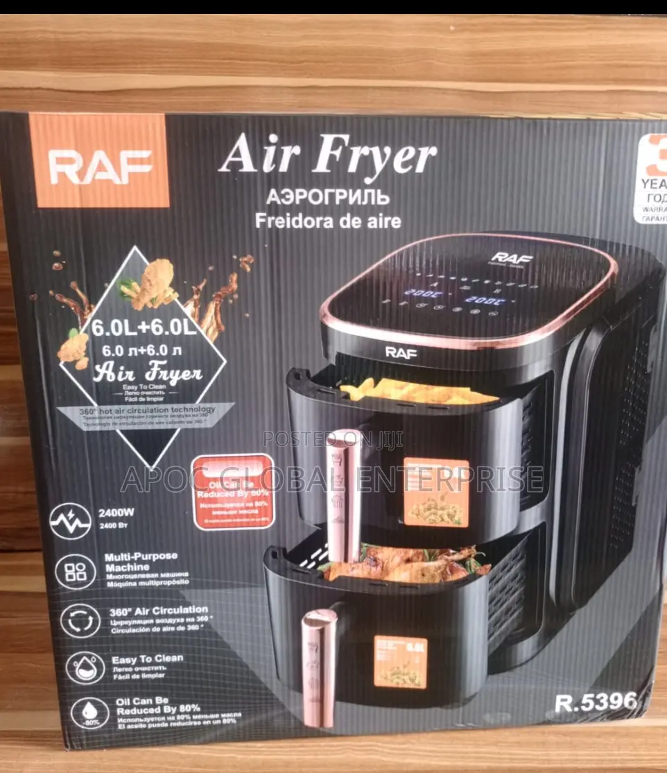 Raf Stainless Steel Air Fryer Smart Up+Down 2 Drawer Window Square