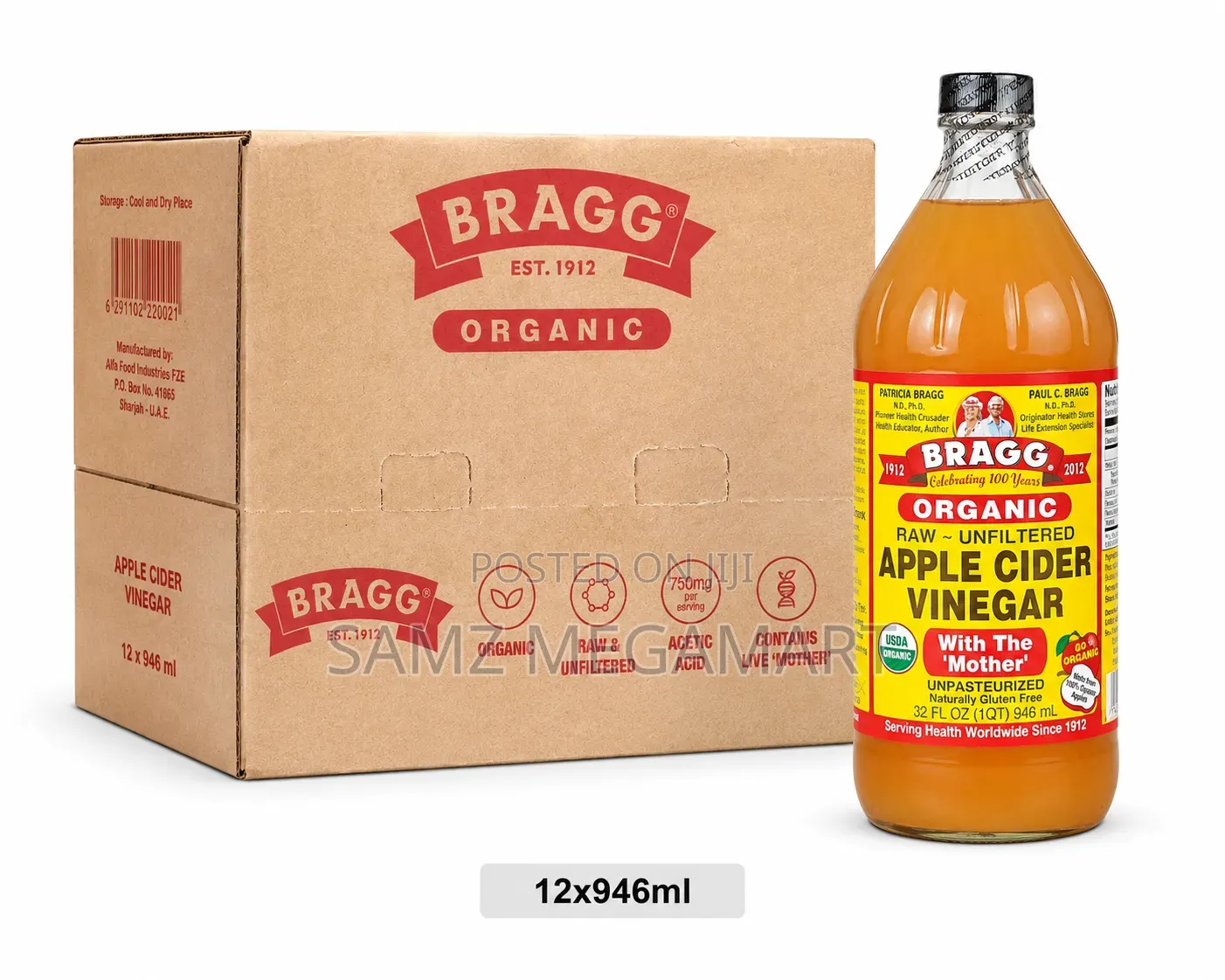 Bragg Organic Raw Unfiltered Apple Cider Vinegar 12x946ml