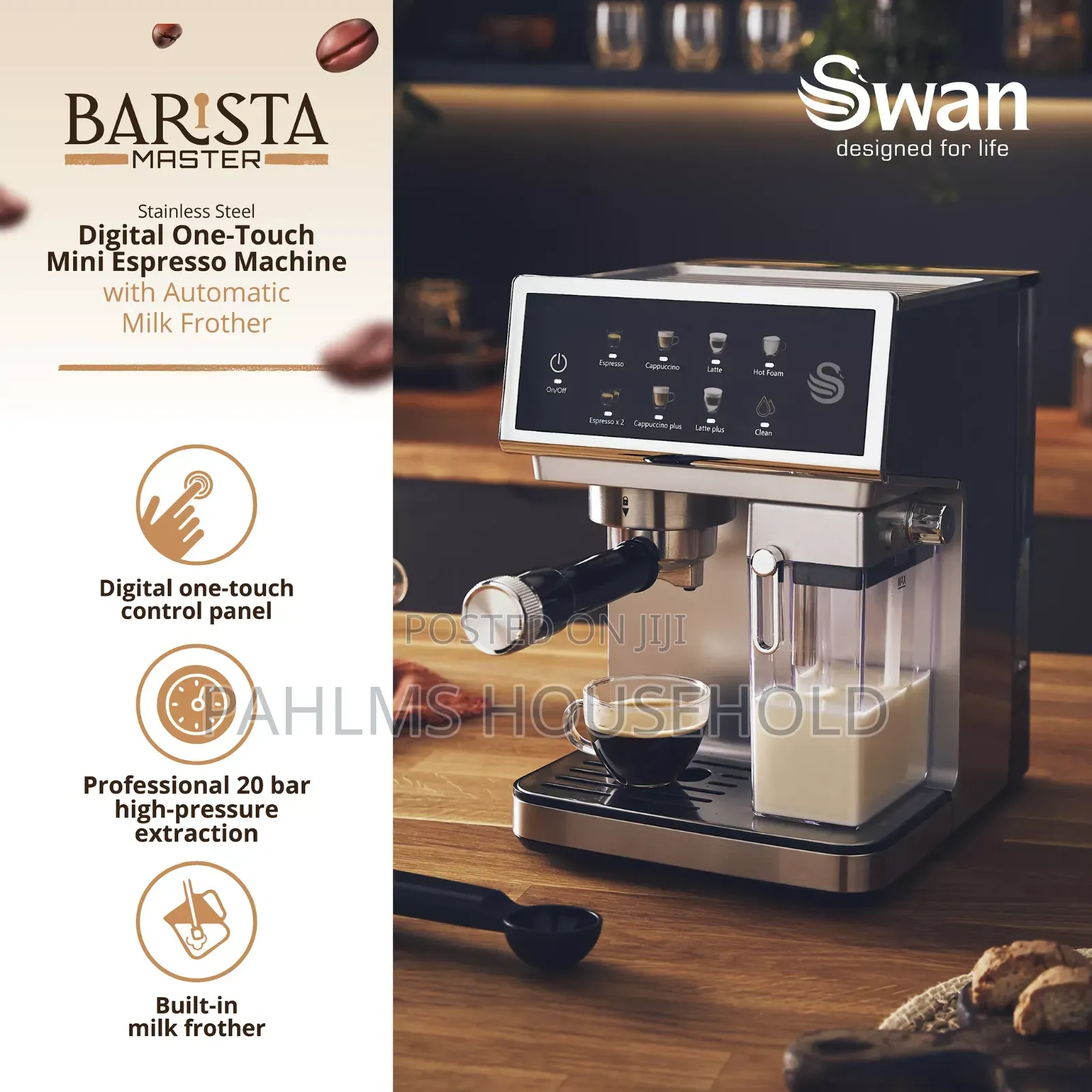 Swan Automatic One-Touch Digital Espresso Coffee Machine