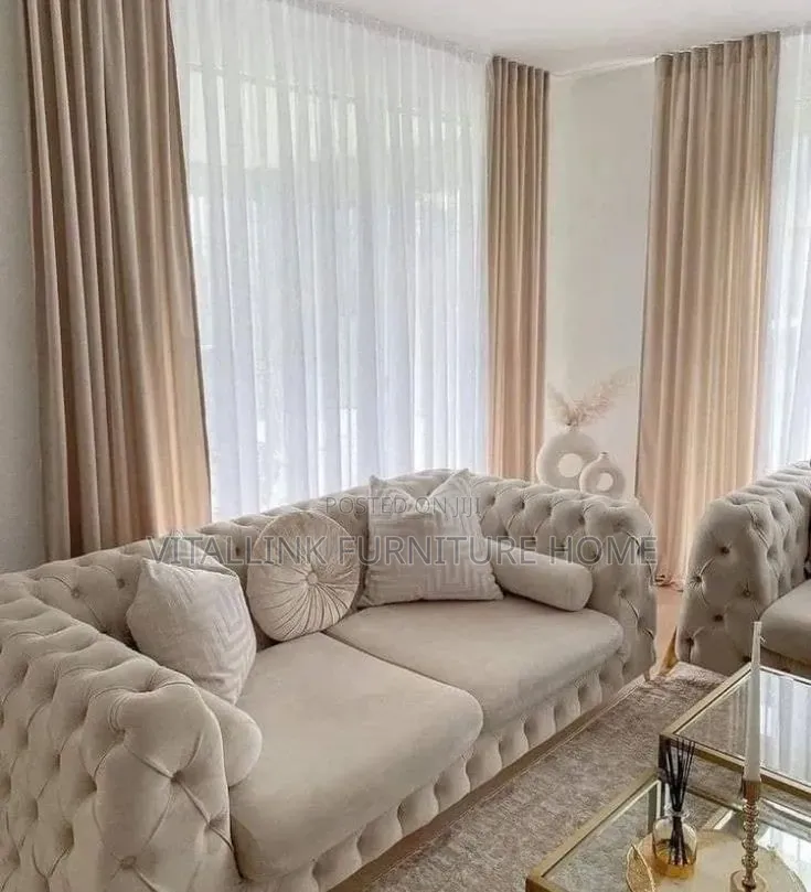 4-Piece Luxury Tufted Sofa Set – Cream Velvet With Gold Metal Legs
