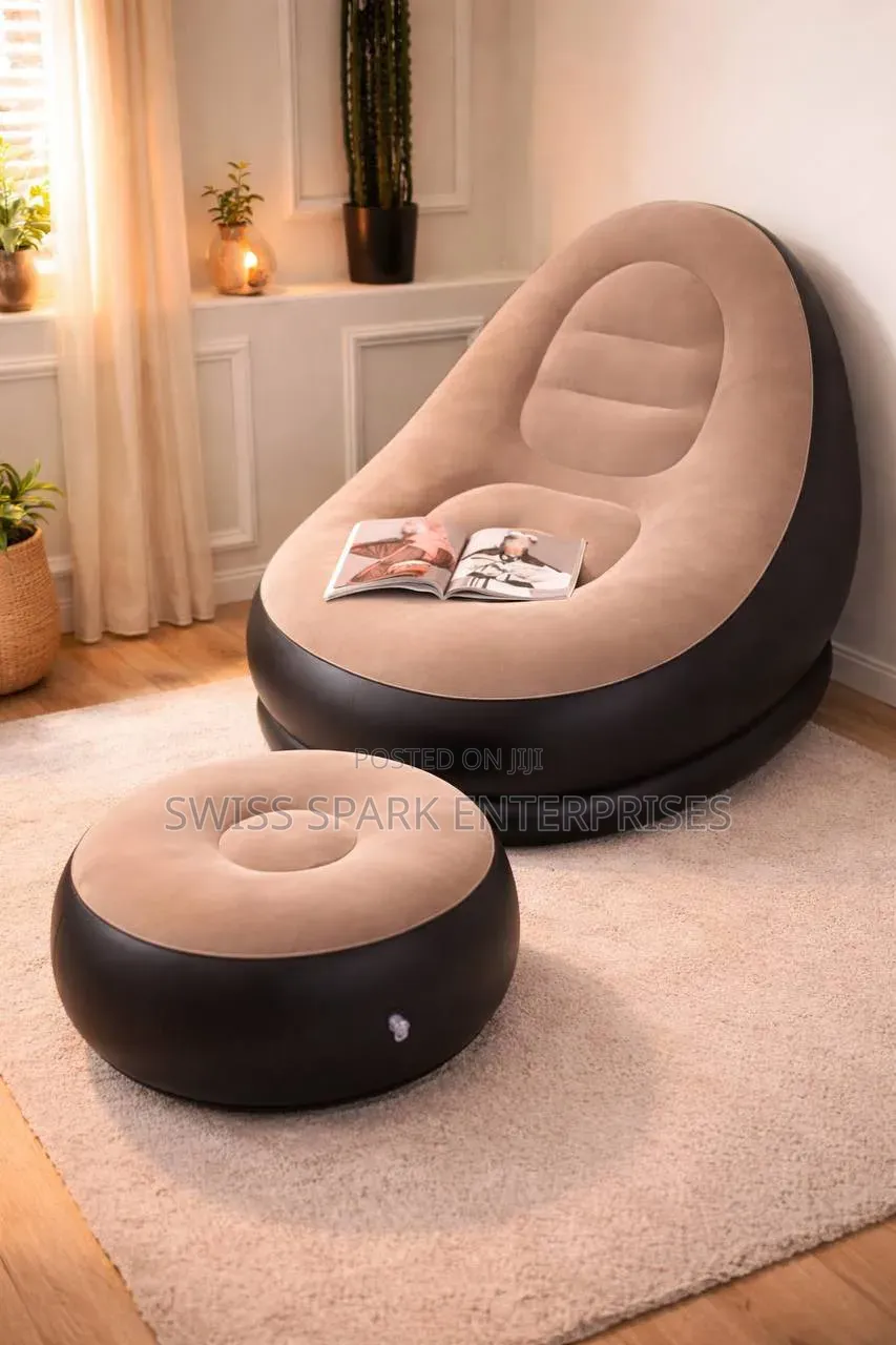 . Inflatable Lounge Chair With Ottoman – Velvet Top – Brand New