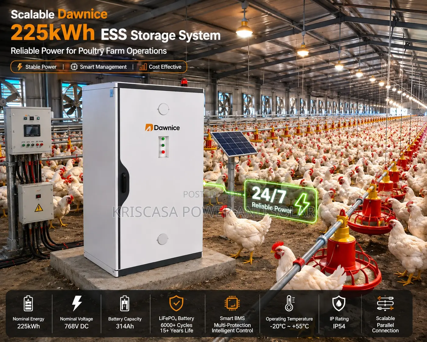 225kwh Dawnice Energy Storage System Suitable for Poultry