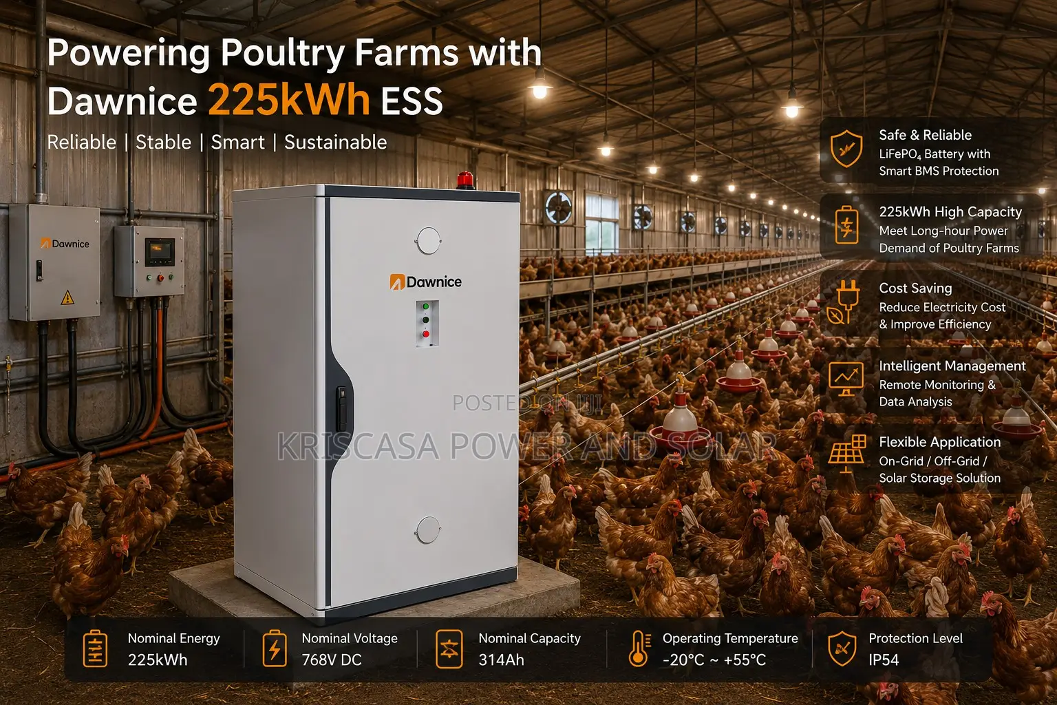 225kwh Dawnice Energy Storage System Suitable for Poultry