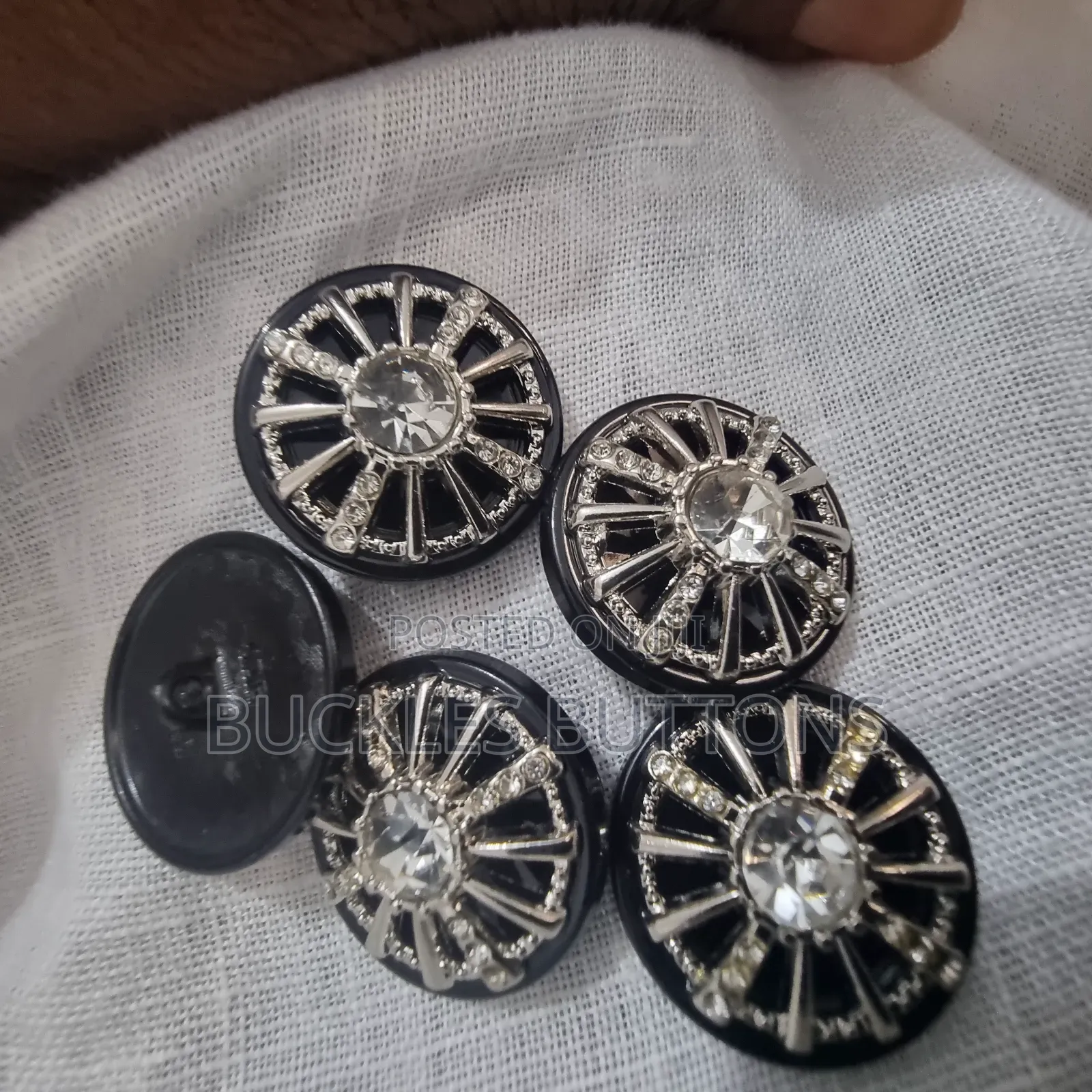Black Metal Buttons With Silver Stones