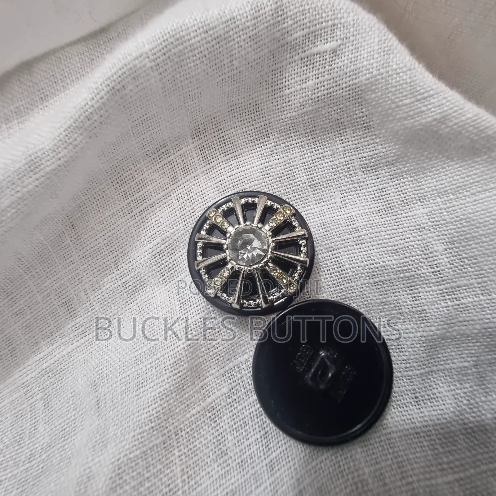 Black Metal Buttons With Silver Stones
