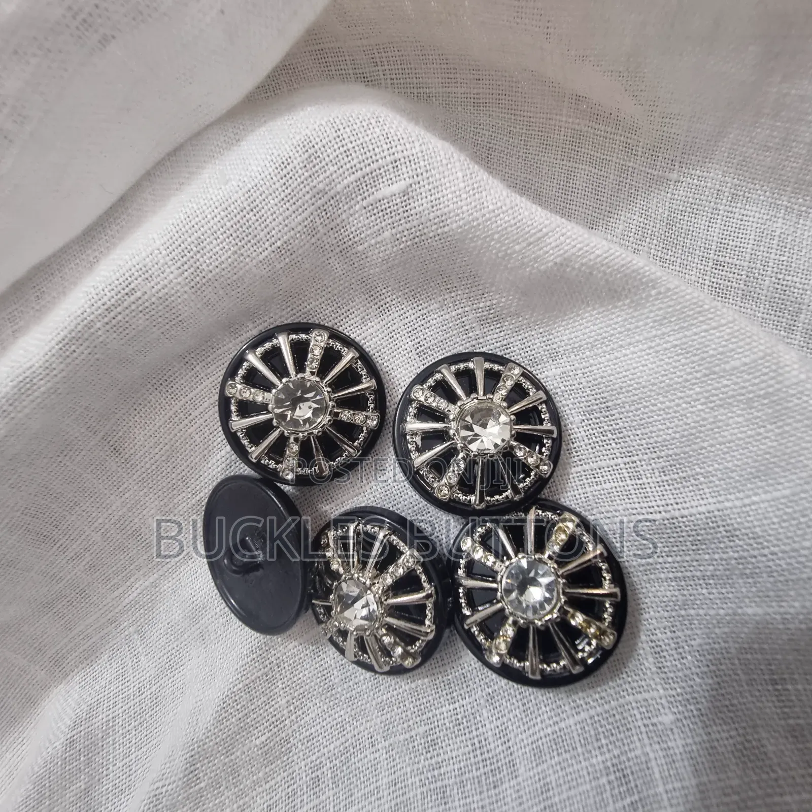 Black Metal Buttons With Silver Stones