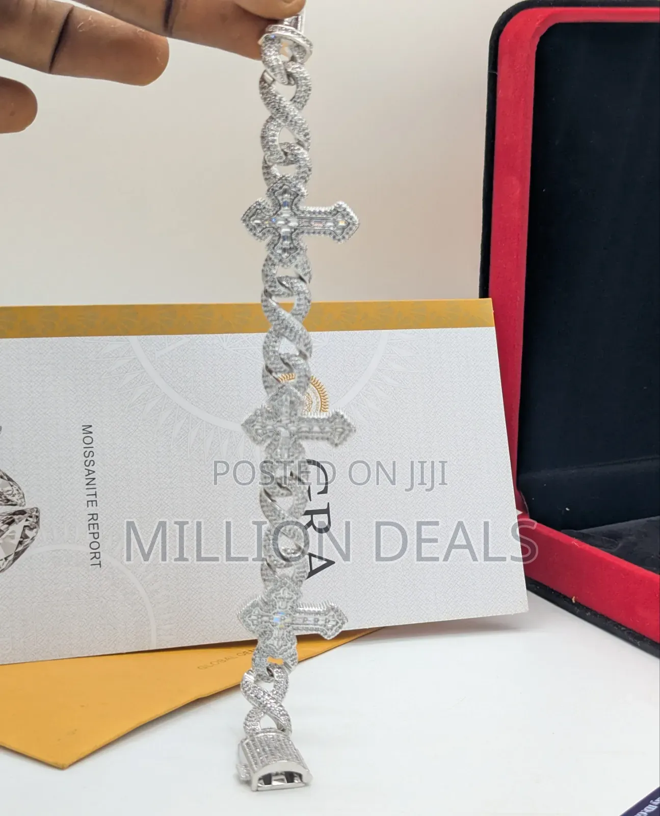 Iced Moissanite Men’S Silver Link Bracelet
