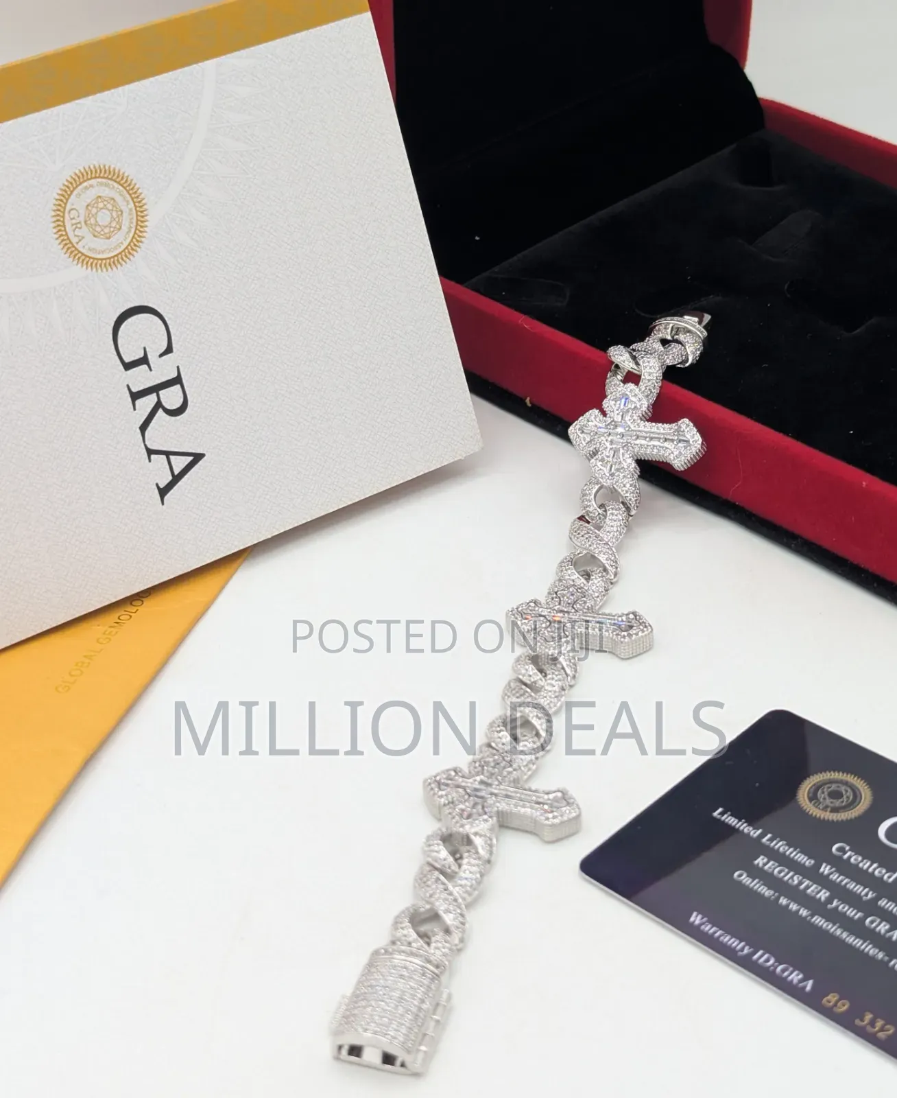 Iced Moissanite Men’S Silver Link Bracelet